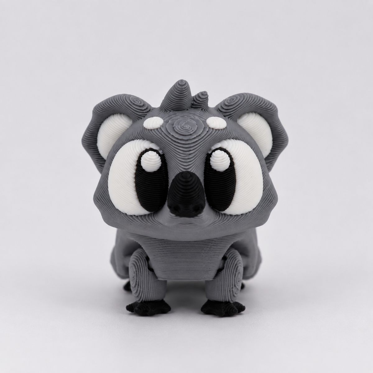 Figurine koala grise imprimée en 3D vue de face