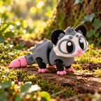 Figurine opossum grise et rose imprimée en 3D vue de dos