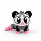 Figurine opossum grise et rose imprimée en 3D vue de face