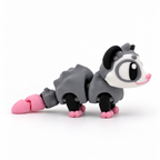Figurine opossum grise et rose imprimée en 3D vue de profil